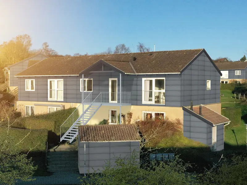 3D tegning af renoveringsprojekt af boliger der skal have ny facader