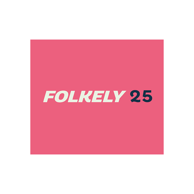 Festivalen Folkelys 2025 logo skrevet i en pink kasse.