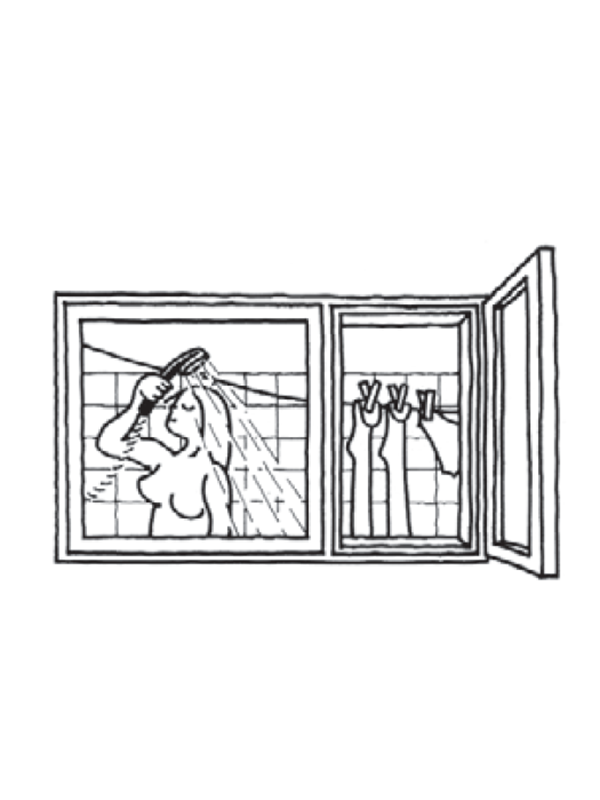 En illustration af at man lukke vinduet op i badet.