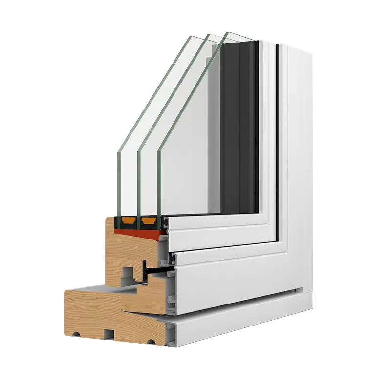 En 3D illustration af vores Nor48 træ/alu 3-lags konstruktion i en vendefals variant. Et system hvor vi kan kombinere udadgående elementer med indadgående.