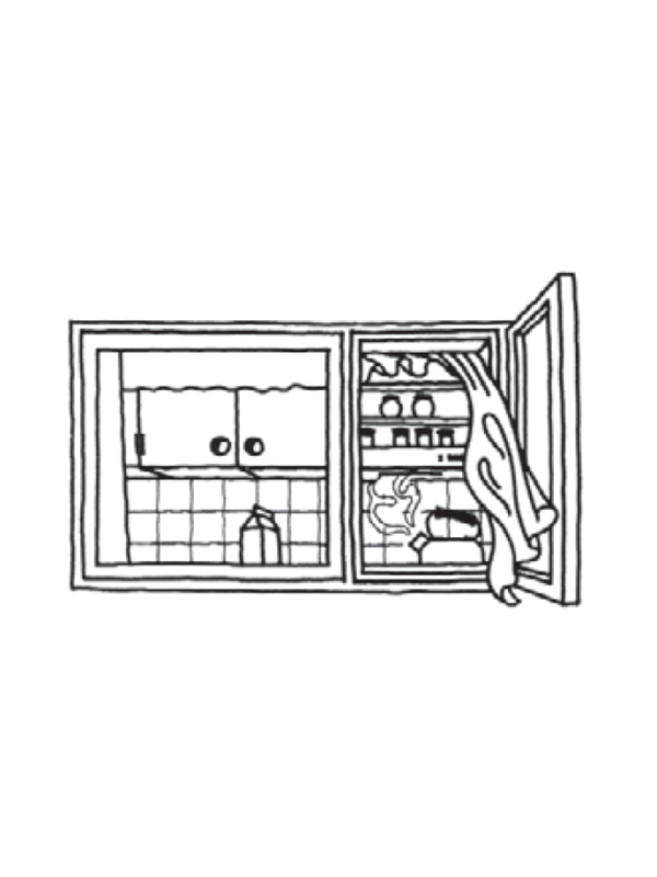 En illustration af at man lukke vinduet op i køkkenet.