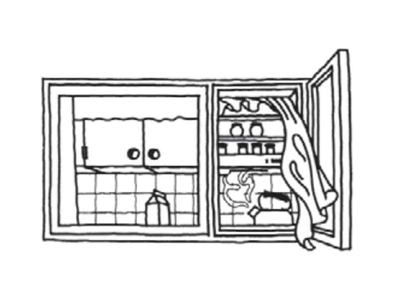 En illustration af at man lukke vinduet op i køkkenet.