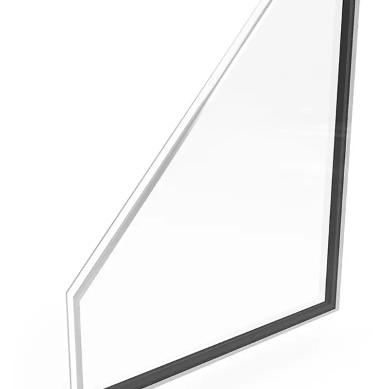 Sikkerhedsglas, hvor man kan se at det eneglas er tykkere end det andet.
